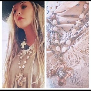 Gypsy cowgirl western cross necklace, artisan made, cross pendant necklace boho